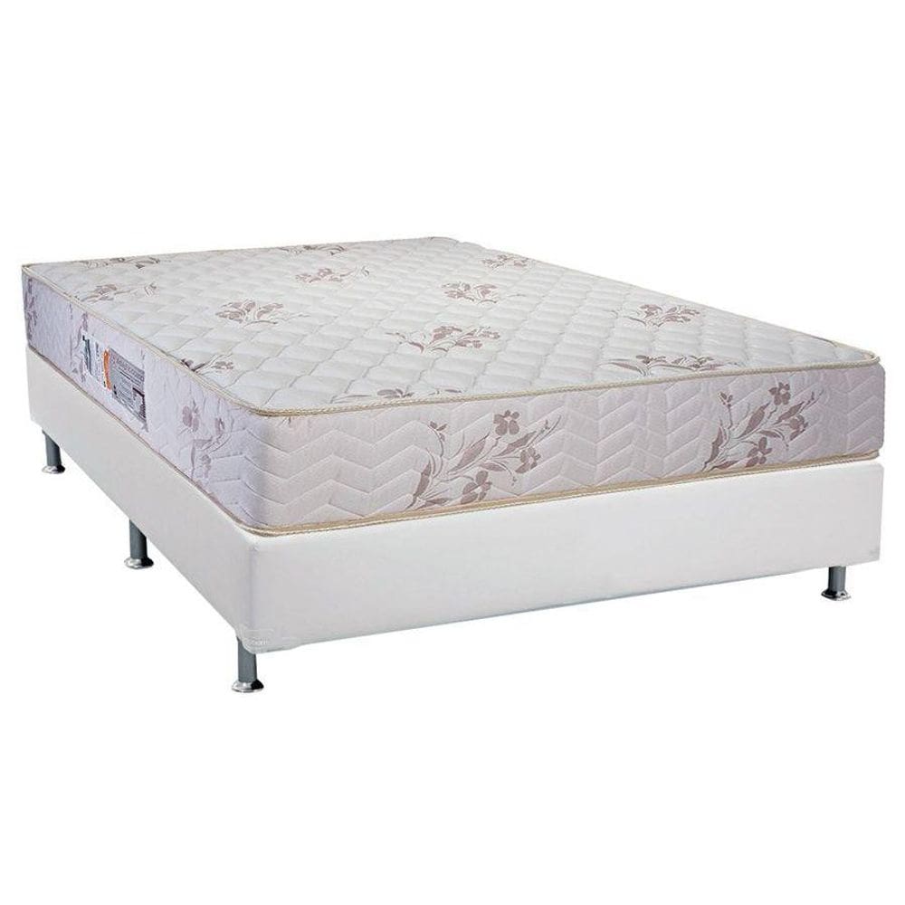 Cama Box Casal: Colchão Espuma D45 Luckspuma Gran Luck Floral Pró Saúde + Base CRC Courano White(138x188)