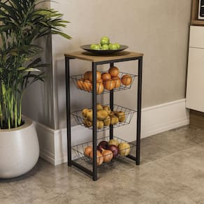 Fruteira para Cozinha com 3 Cestos 75x39cm Freijó/Preto