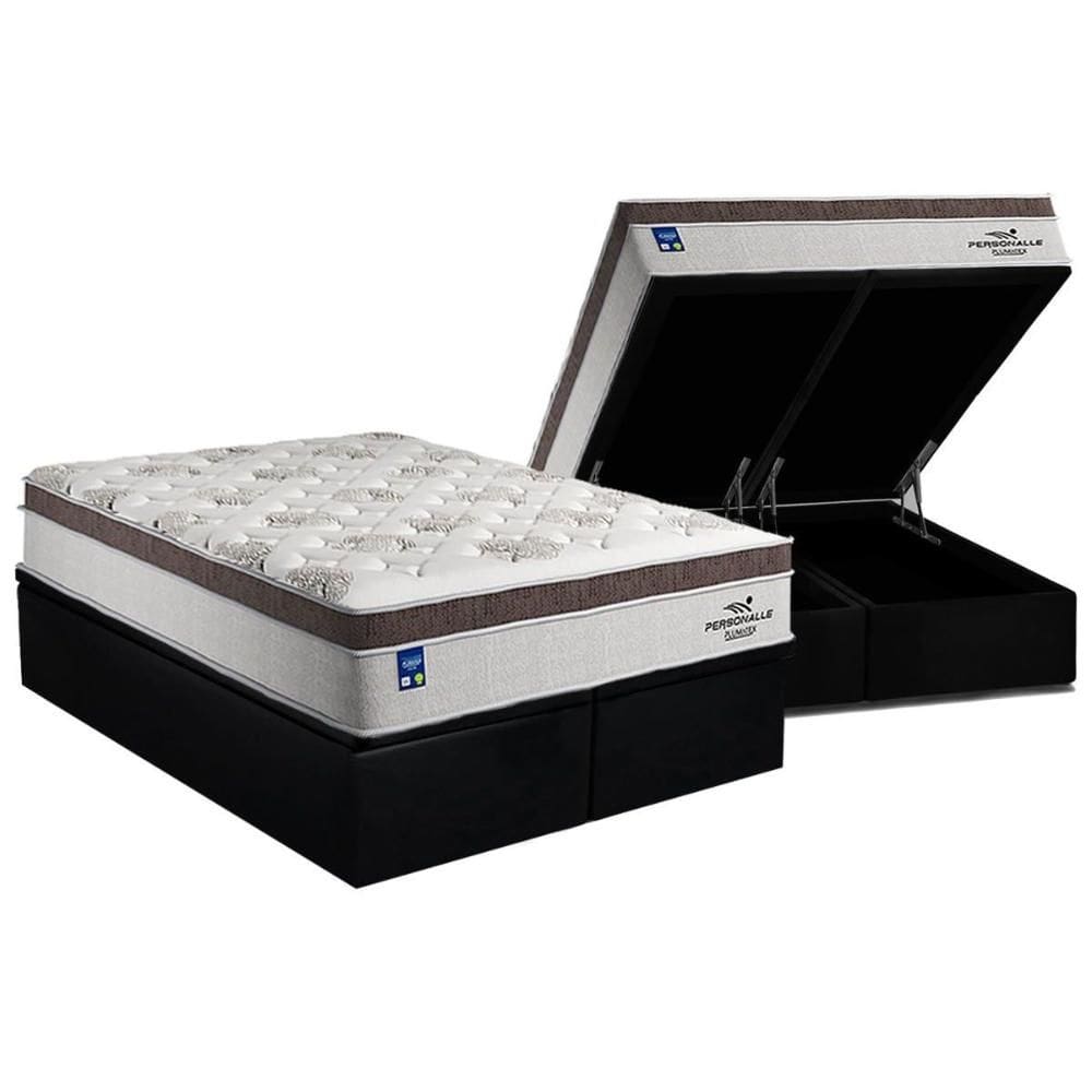 Cama Box Baú King: Colchão Molas Plumatex MasterPocket Ensacadas Personalle + Base CRC Suede Black(193x203)
