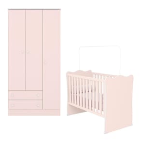 Jogo de Quarto Infantil Doce Sonho Guarda Roupa 3 Portas e Berço - Qmovi