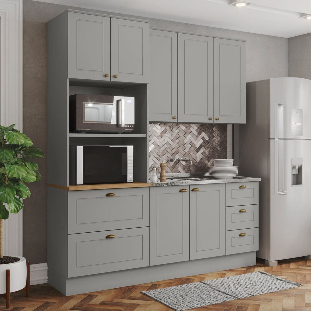 Cozinha Completa 3 Peças 100% MDF com Torre Quente Internacional Cinza