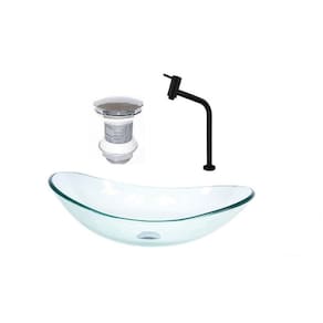 Cuba De Vidro Oval 47cm Jateada Com Válvula, Torneira e Sifão Jateada