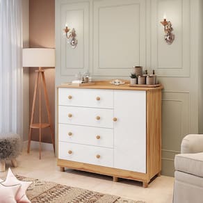 Cômoda de Bebê 120,30cm 1 Porta e 4 Gavetas 100% MDF Maya Clássico Espresso Móveis Branco Brilho/Amêndoa