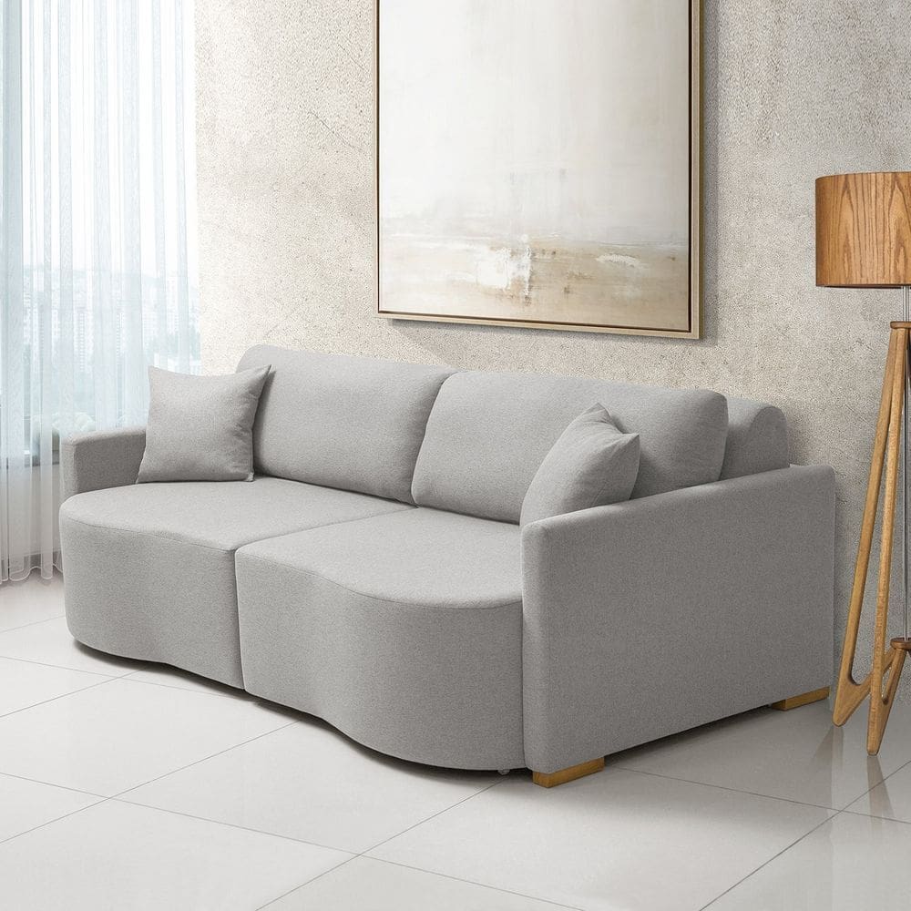 Sofá Cama Retrátil 2 Lugares 184 cm Moscow Cinza Claro