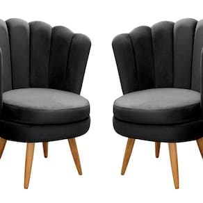 Conjunto 2 Poltronas Pétala Cadeiras Decorativas Flor Preto