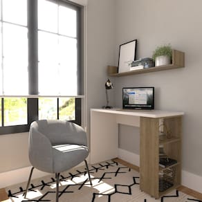 Conjunto de Mesa com Prateleiras Para Escritório ou Home Office 90 cm de Largura Branco/Carvalho Mel
