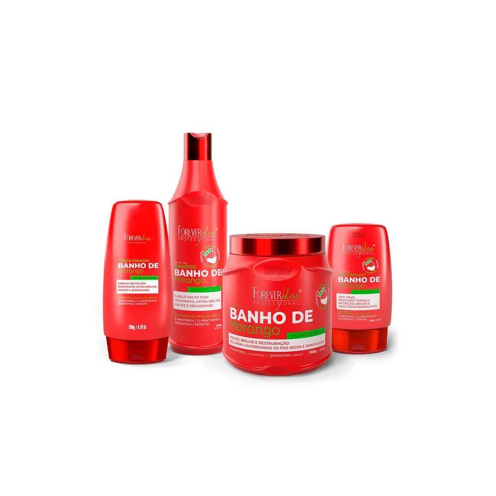 Kit Banho de Verniz Morango Profissional Comp. Forever Liss