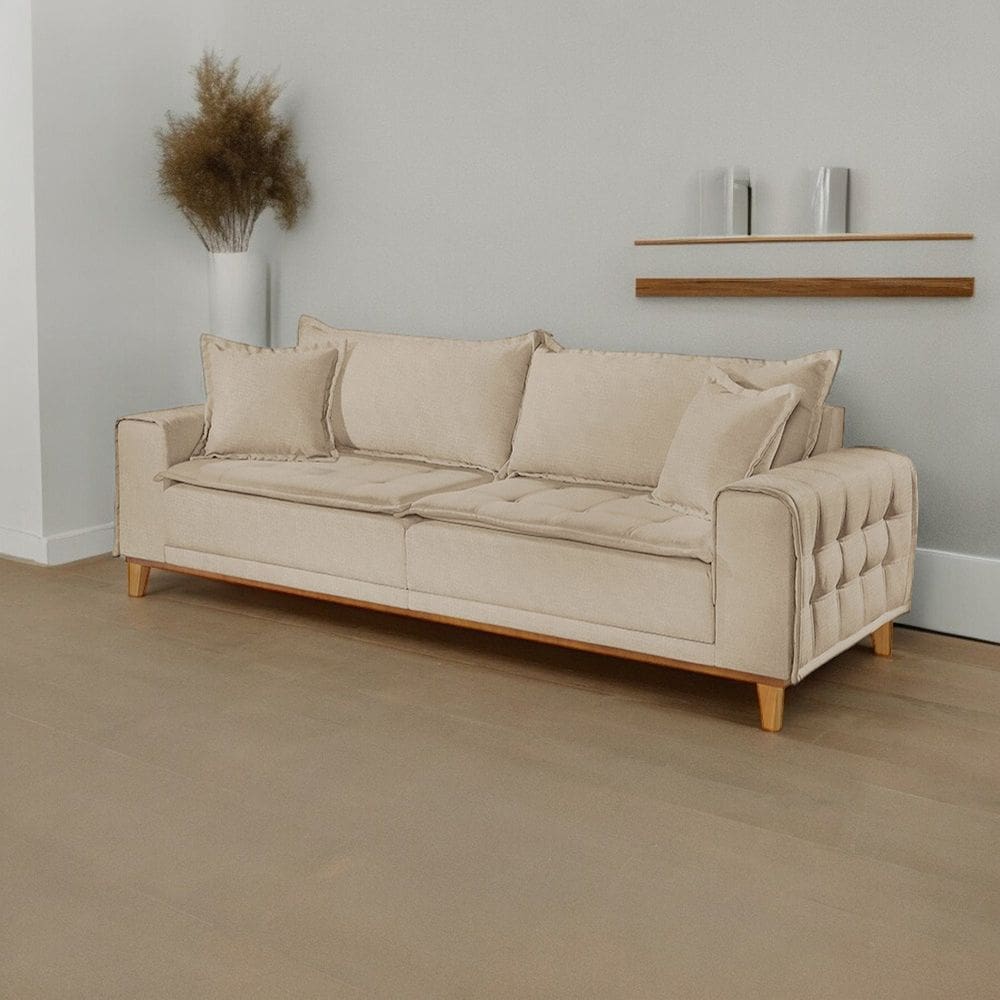 Sofá Fixo Orfeu 3 Lugares Luxo 2,00m Bege