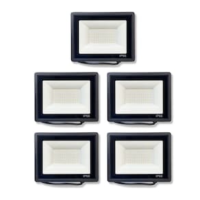 Kit 5 Refletores Led Slim Alumínio Preto 100W Branco-Frio