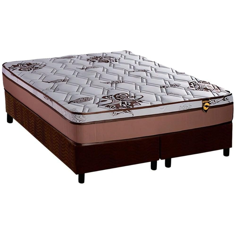 Cama Box Queen: Colchão Molas Ensacadas Luckspuma MasterPocket Caribe + Base CRC Suede Brown(158x198)