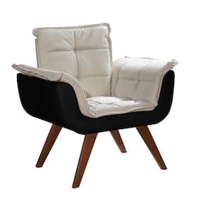 Poltrona Pé Palito Decoração Sala Quarto Recepção Bella Opala Suede Preto/Bege Claro