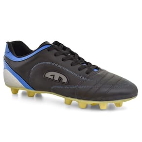 Chuteira Masculina Extra Tamanho Especial Para Campo Trava Fixa Preto e Azul EGM