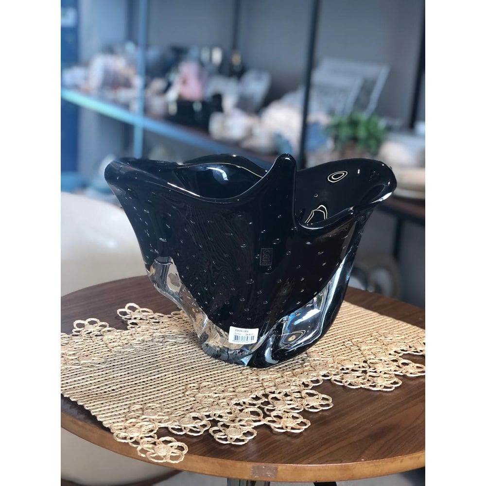 Cachepot Cristal Murano Preto-Sao Marcos