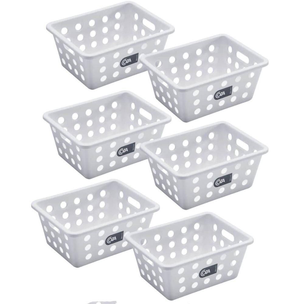6 Cestos Plásticos Servir Batata Frita 18x14cm Pastéis Queijo Porções Coza com Alças Branco