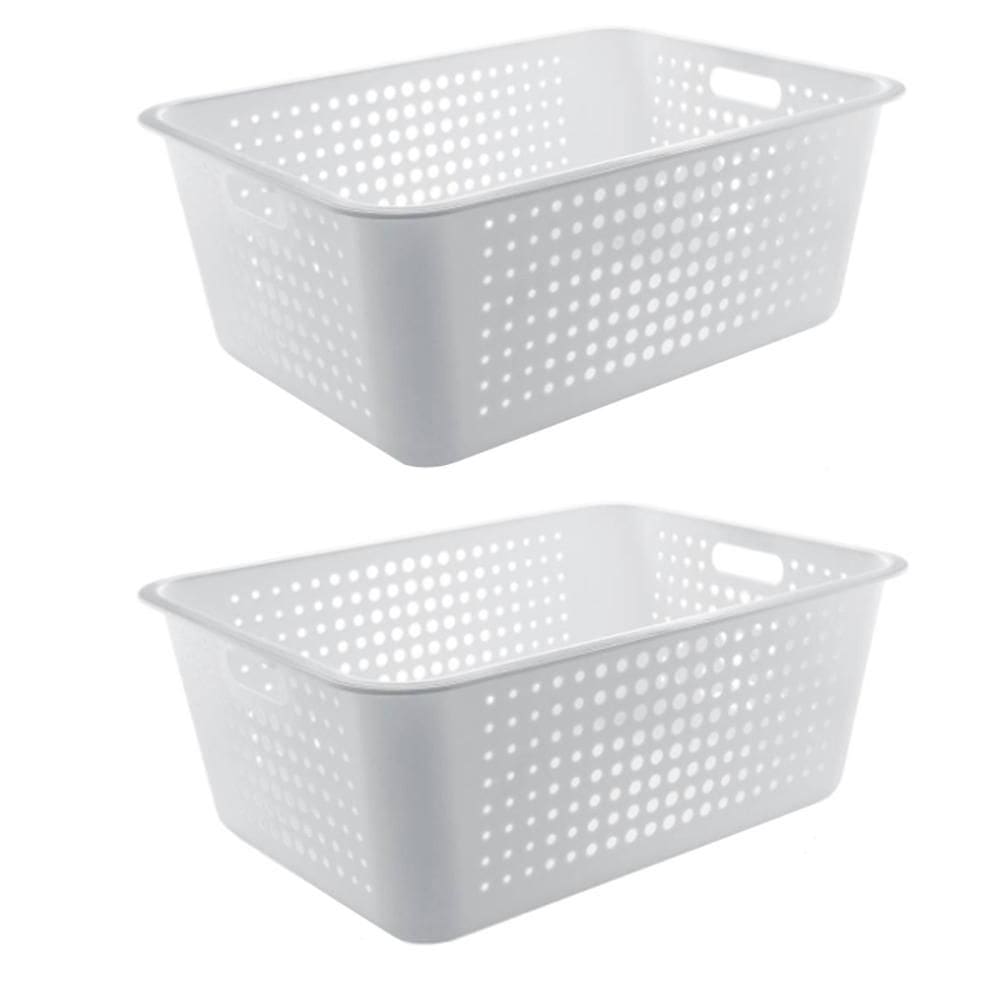 2 Caixas Organizadoras Grandes Organize Cestos Plásticos 40l Branco