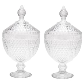 Kit 2 Potiches de Cristal com Pé Bico de Jaca Perseu Lyor Bomboniere com Tampa Pote