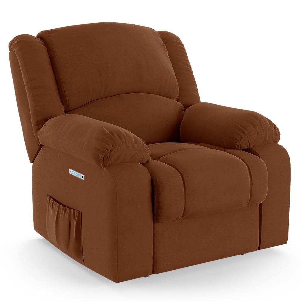 Poltrona do Papai Reclinável Melim Elétrica LED Veludo Terracota FH1 - D`Rossi