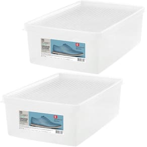 2 Caixas de Sapato Empilháveis Transparentes Grandes Ordene 38 a 46 Organizadores Plásticos