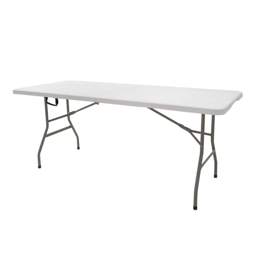 Mesa Dobrável Retangular Atacama Fratini 180 cm largura Tampo Plástico HDPE Branco Base Aço Carbono