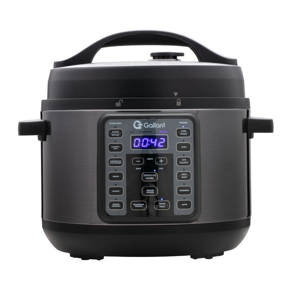 Panela de Pressão Elétrica Digital Gallant GPP04 Clique E Pronto Titanium Inox 4L 1000w 127v