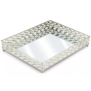 Bandeja Espelhada Retangular Francesa Prata Grande 45cm x 30cm - Mek