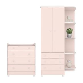Jogo de Quarto Infantil Doce Sonho Guarda Roupa 2 Portas e Cômoda Trocador com Pés - Qmovi