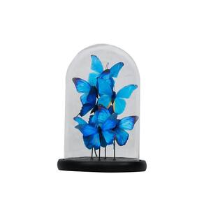 Escultura Decorativa Borboletas Azuis na Cúpula de Vidro 25cm AD2011 BTC