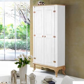 Cristaleira Rústica Madeira Maciça 2 Portas Pés Luis XV Branco Garapa 4000 Shop JM