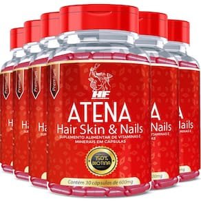 6X Atena Hair Skin Nails Hf Suplementos 30 Caps