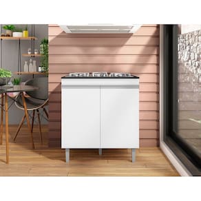 Balcão Gabinete Cooktop Andréia Branco C/Tampo - AJL Móveis