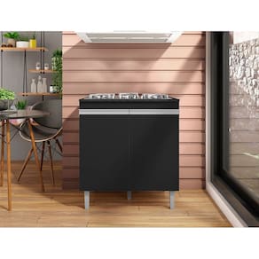 Balcão Gabinete Cooktop Andréia Preto C/Tampo - AJL Móveis