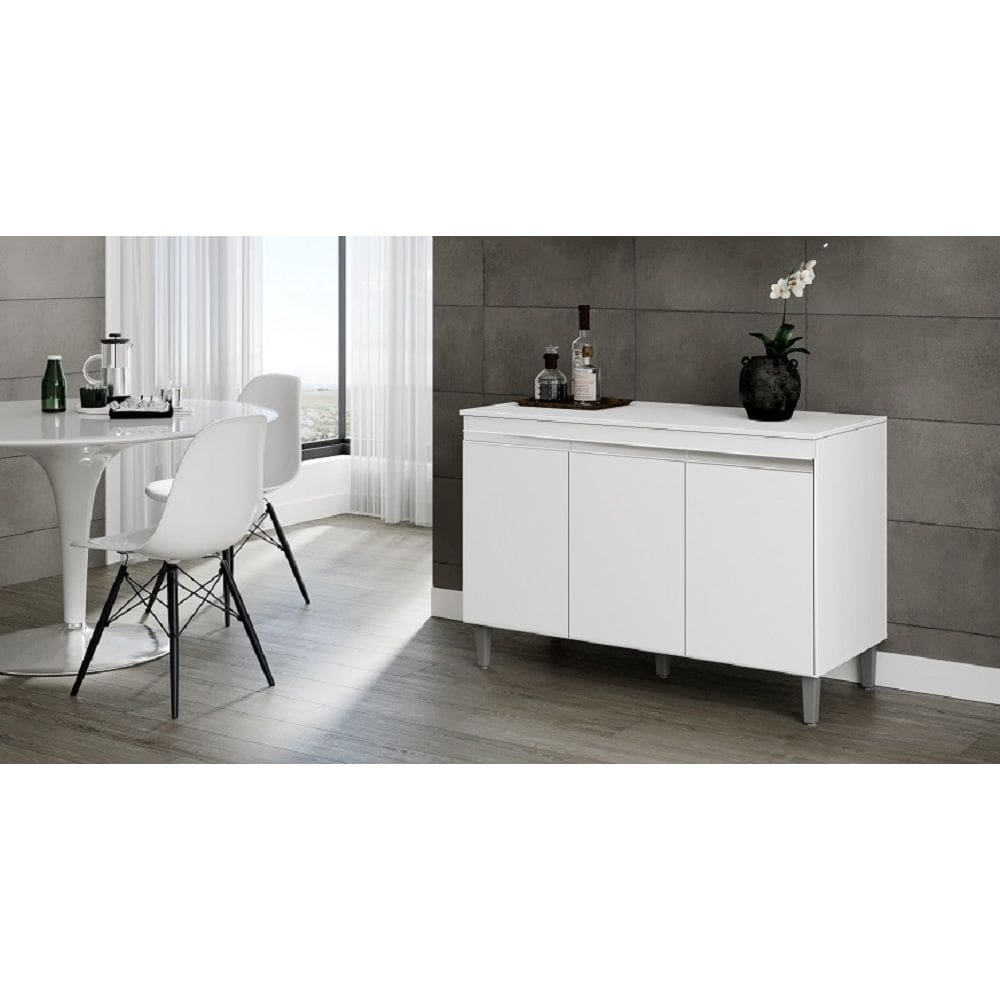 Balcão de Cozinha Manu + Tampo 120cm Cor Branco - AJL Móveis