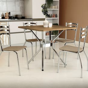 Conjunto Mesa Loire 4 Cadeiras Portugal Cromado/Capuccino