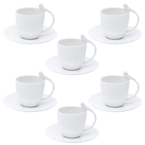 Jogo 6 Xícaras De Café Com Pires Porcelana Birds Branco 80Ml