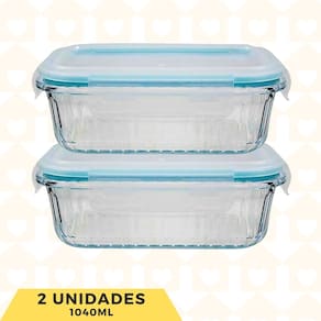 Jogo 2 Potes Hermetico 1040ml Retangular Resistente AirFryer