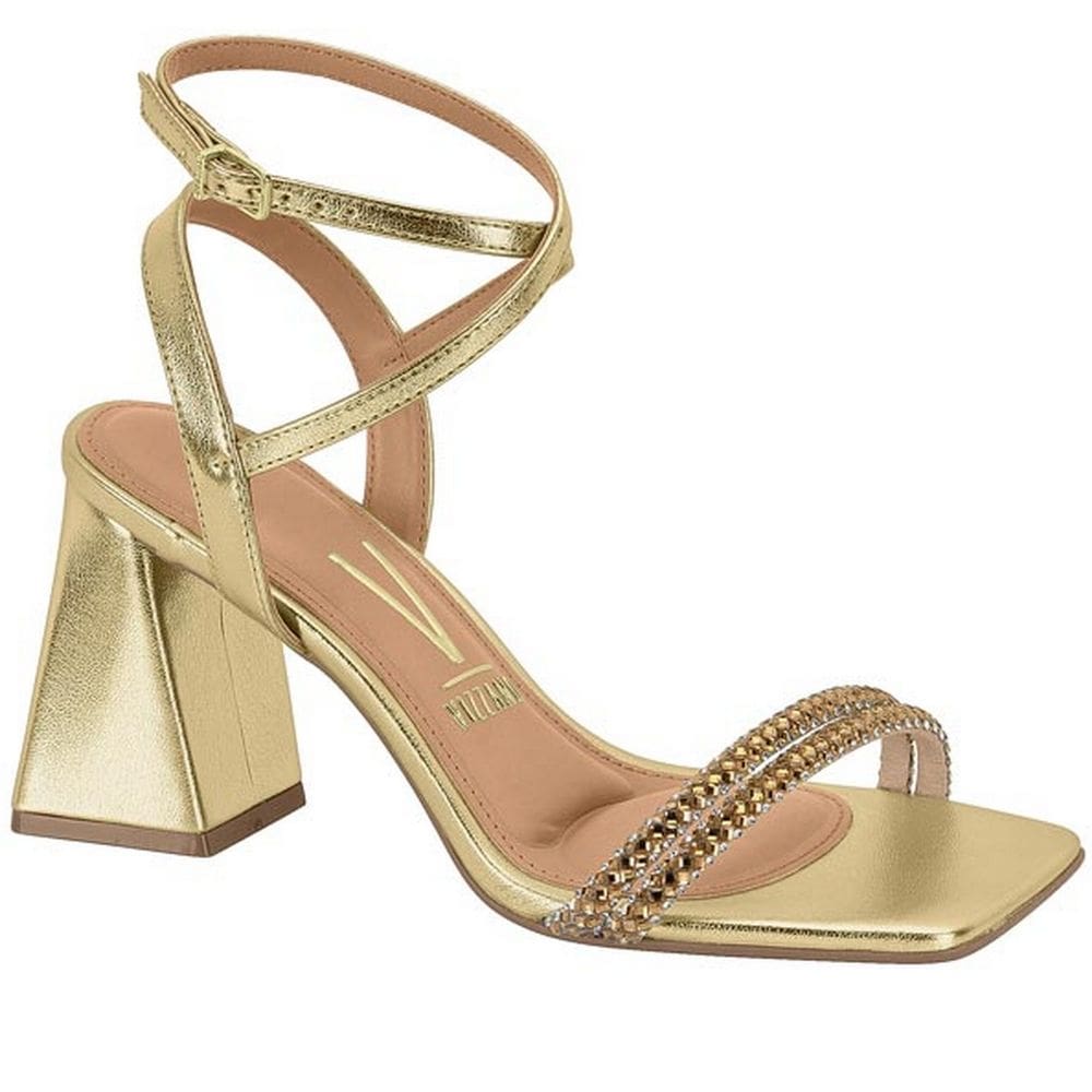 Sandalia Feminina Vizzano Salto Médio Metalizado Strass 6464.419