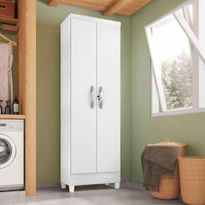 Armário Multiuso 2 Portas com Chave 5 Prateleiras 190x60cm Carvalho Branco