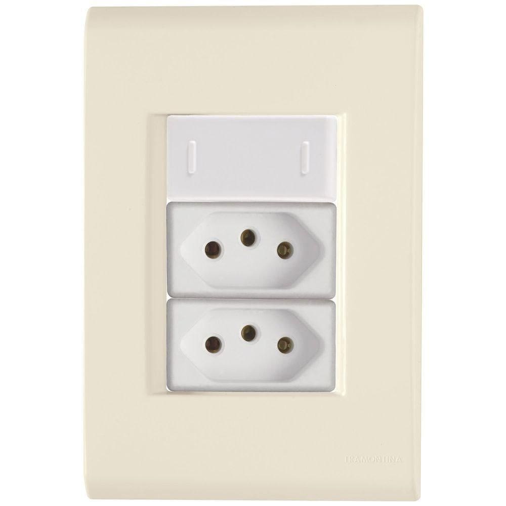 Cj Interruptor E Duas Tomadas 10a E 20a Liz Bege Tramontina Completo Pronto Tramontina