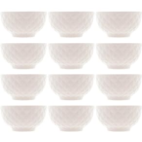 12 Tigelas de Porcelana Branca 280ml Bowls Lyor Diamond para Frutas Molhos Restaurante