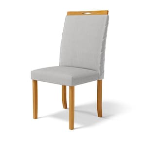 Cadeira Agnes Madeira Maciça Estofada Para Mesa De Jantar Linho Cinza 407