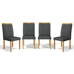 Kit Com 4 Cadeiras Maiara Madeira Maciça Estofadas Para Mesa De Jantar Linho Chumbo 406