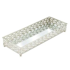 Bandeja Espelhada Retangular Francesa Prata Grande 34cm x 12cm - Mek