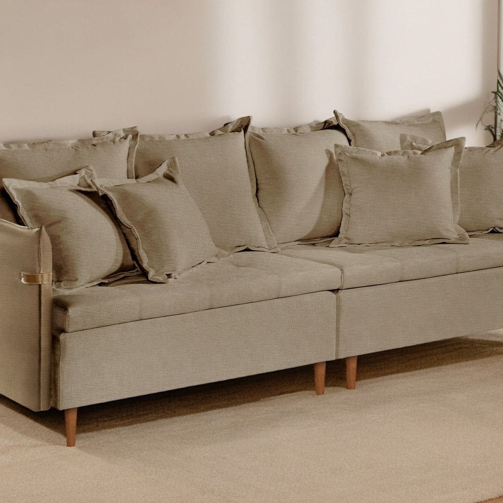 Sofá Fixo Atlas 3 Lugares Luxo 2,00 M Bege