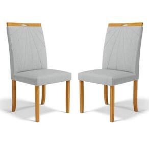 Kit Com 2 Cadeiras Maiara Madeira Maciça Estofadas Para Mesa De Jantar Linho Cinza 407
