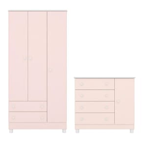 Jogo de Quarto Doce Sonho Guarda Roupa 3 Portas e Cômoda 1 Porta com Pés - Qmovi