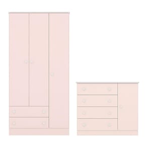 Jogo de Quarto Infantil Doce Sonho Guarda Roupa 3 Portas e Cômoda 1 Porta - Qmovi