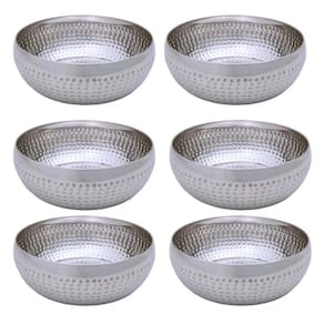 Kit 6 Saladeiras Tigela Bowl Inox Martelado 18Cm 1350Ml