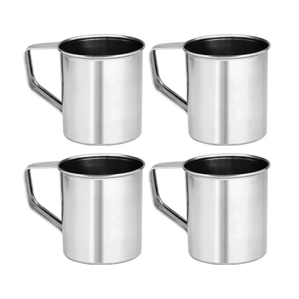 Kit 4 Canecas Inox 300Ml Resistente Escola Creche Água Café