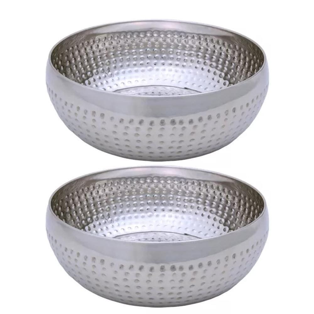 Kit 2 Saladeiras Tigela Bowl Inox Martelado 25Cm 3,5L