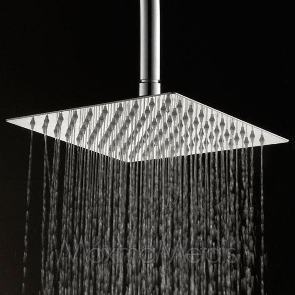 Ducha Inox Quadrada 25X25 Cm Teto Cromada Braço Redondo Pex